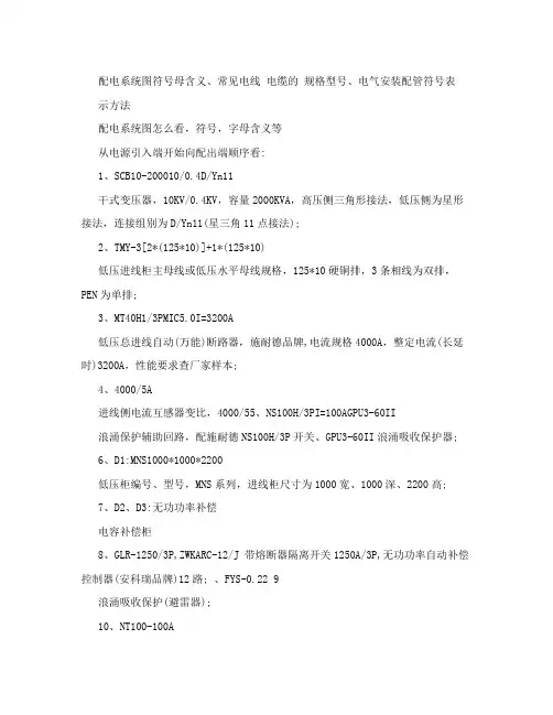 配电系统图符号母含义、常见电线 电缆的 规格型号、电气安装配管符号表示方法