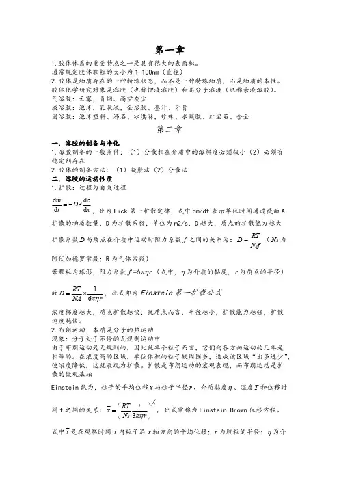 1胶体与表面化学知识点整理-推荐下载