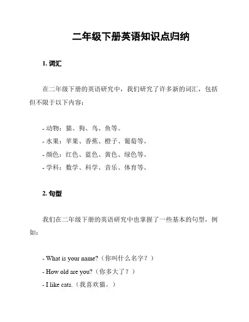 二年级下册英语知识点归纳