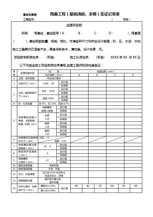 隐蔽工程签证单
