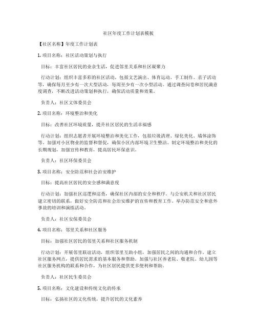 社区年度工作计划表模板