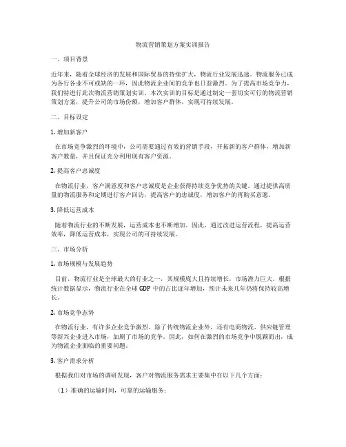 物流营销策划方案实训报告
