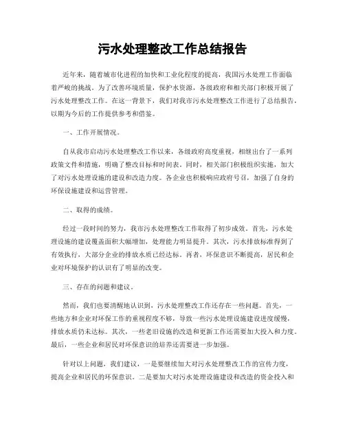 污水处理整改工作总结报告