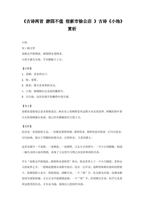 《古诗两首游园不值宿新市徐公店》古诗《小池》赏析