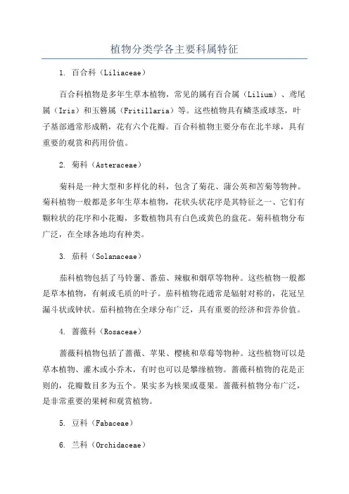 植物分类学各主要科属特征