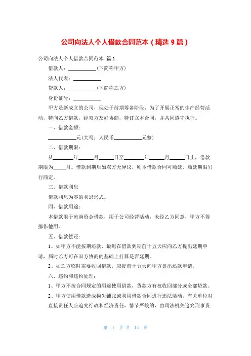 公司向法人个人借款合同范本(精选9篇)
