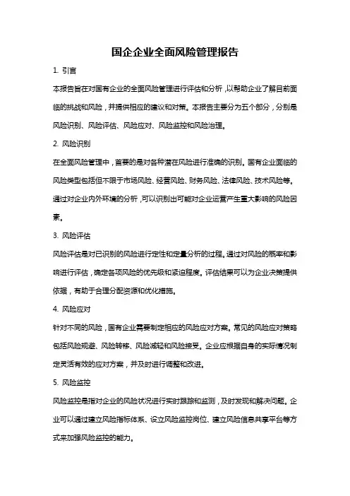 国企企业全面风险管理报告