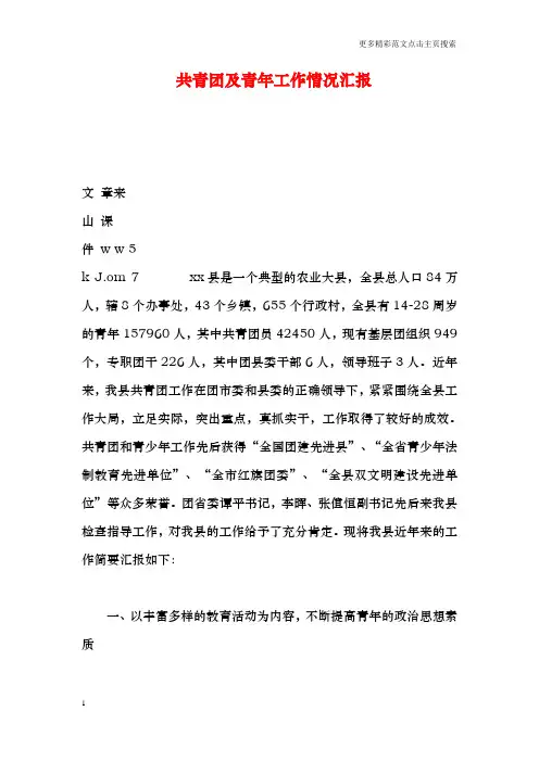 共青团及青年工作情况汇报