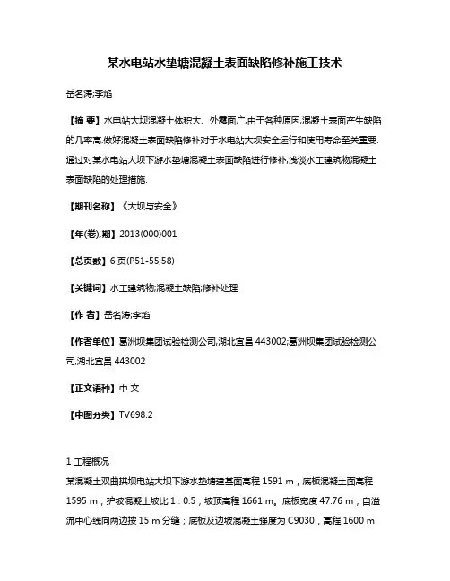 某水电站水垫塘混凝土表面缺陷修补施工技术
