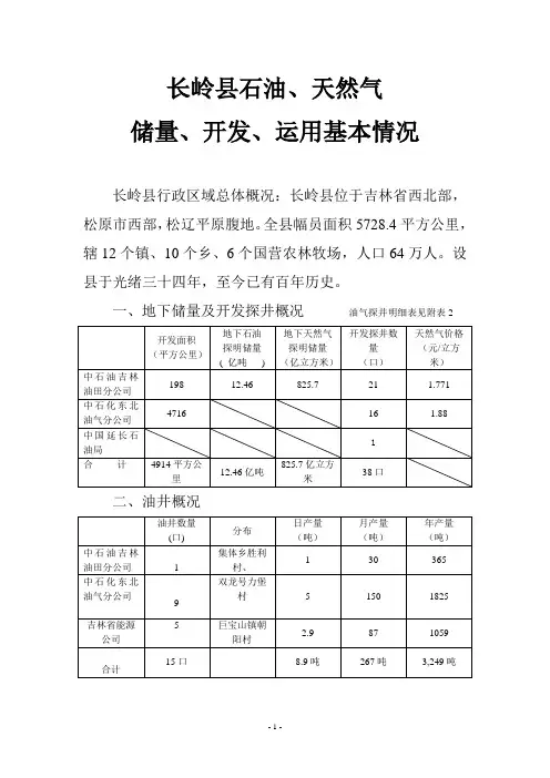 长岭县石油、天然气慨况