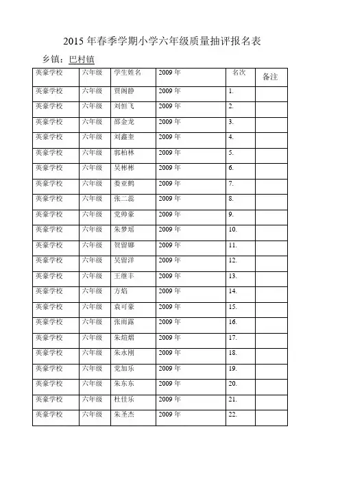 六年级英豪双语学校分班花名册