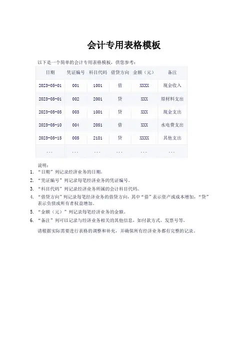 会计专用表格模板