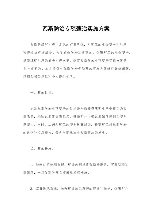 瓦斯防治专项整治实施方案