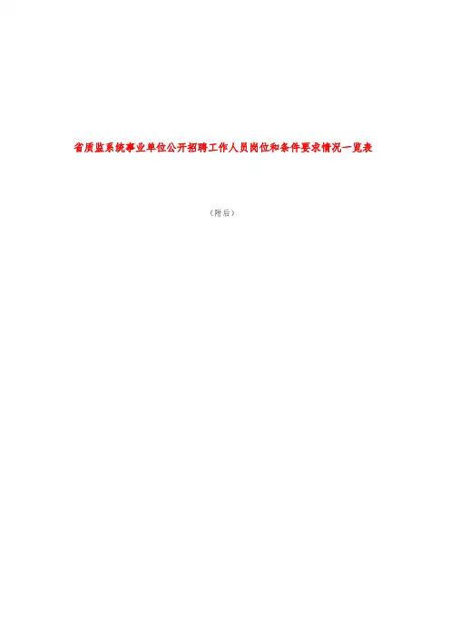 四川省质监系统事业单位公开招聘工作人员岗位和条件要求情况一览