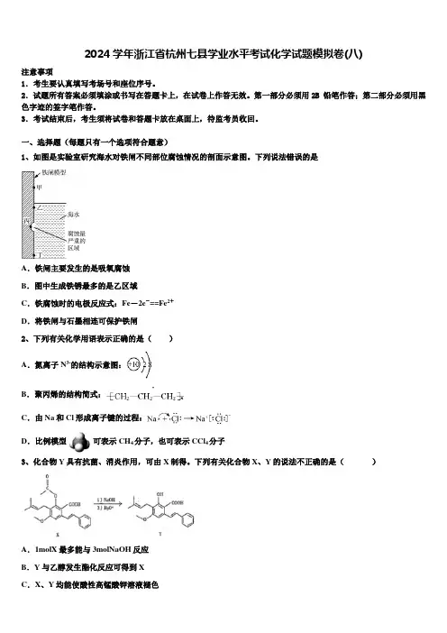 2024学年浙江省杭州七县学业水平考试化学试题模拟卷(八)含解析