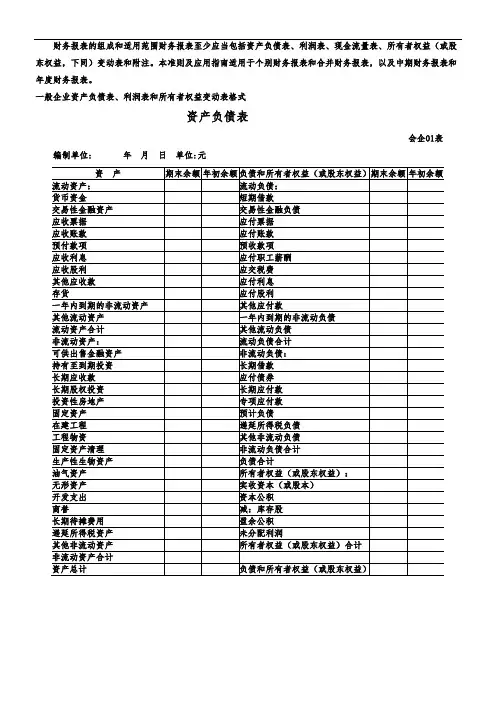 新会计准则全套报表模板