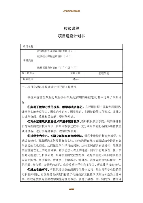 核心课程建设计划书