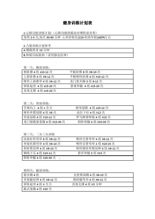 健身训练计划表