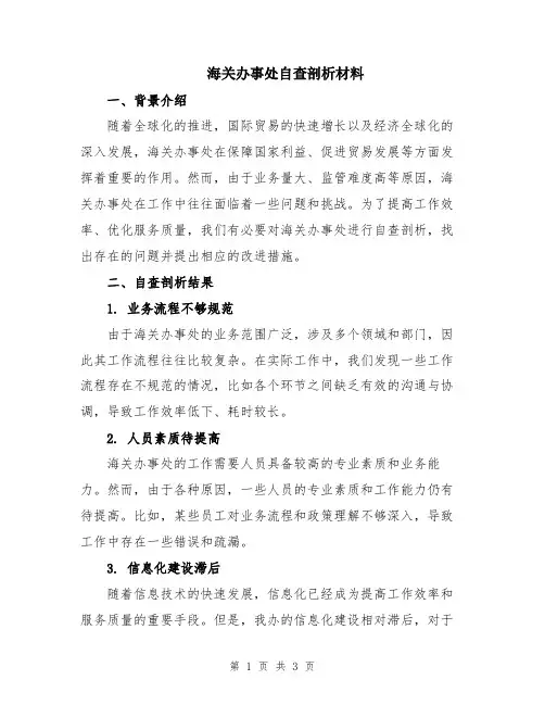 海关办事处自查剖析材料