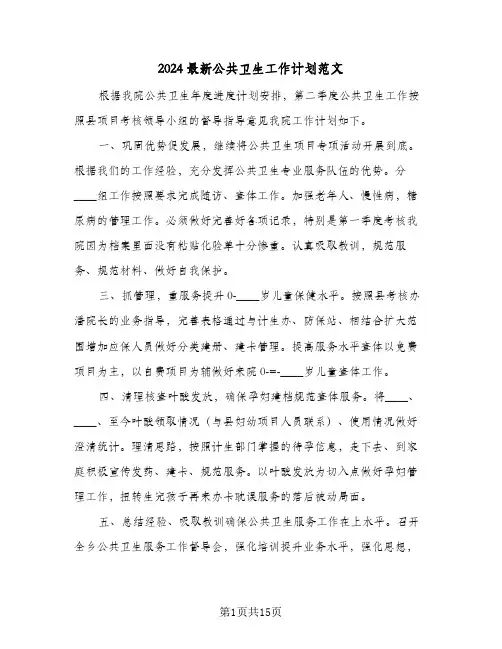 2024最新公共卫生工作计划范文（五篇）