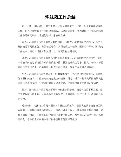 泡沫箱工作总结