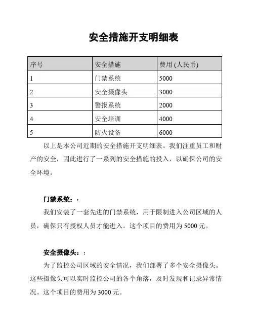 安全措施开支明细表