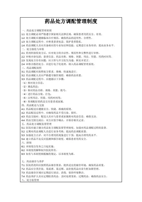药品处方调配管理制度