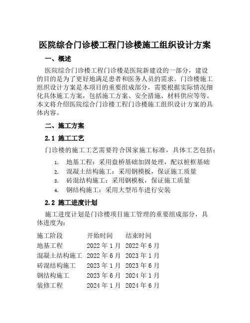 医院综合门诊楼工程门诊楼施工组织设计方案范文
