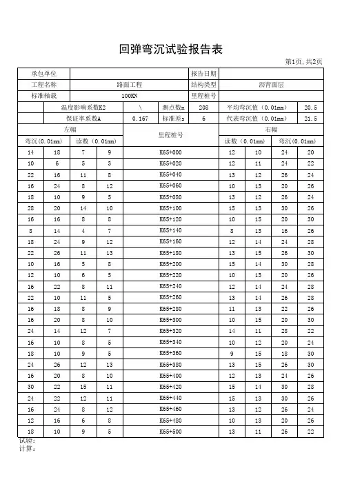 道路弯沉计算表(含公式)