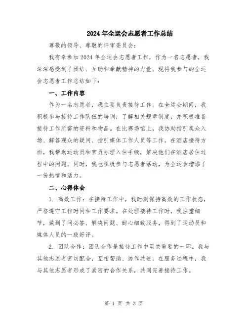 2024年全运会志愿者工作总结