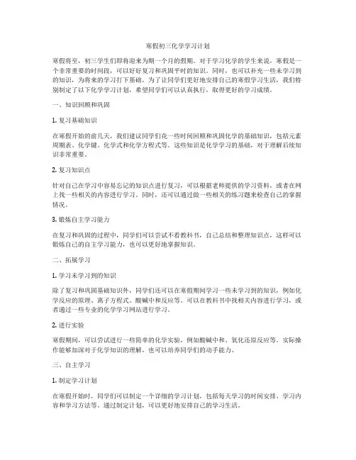 寒假初三化学学习计划