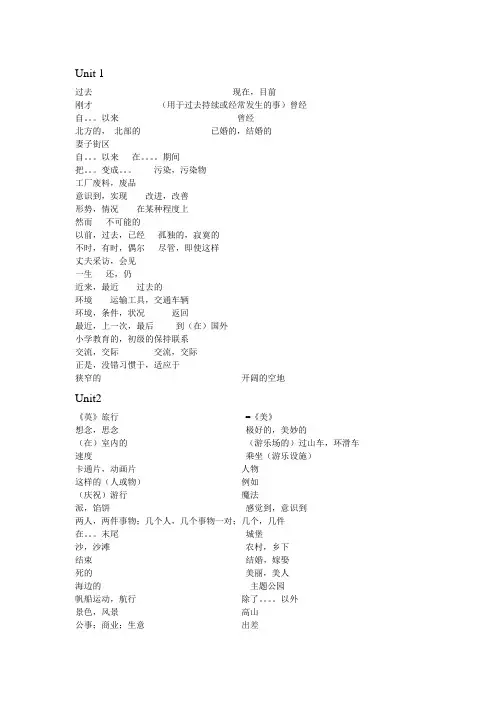 译林版八年级下册英语单词默写表文档