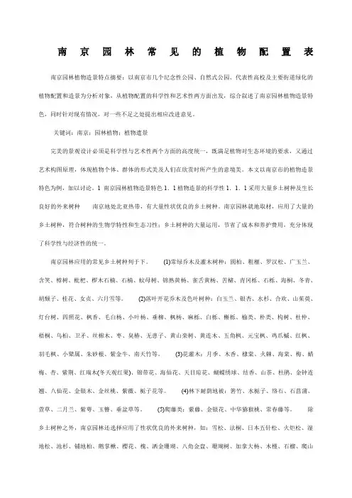 南京园林常见植物配置表