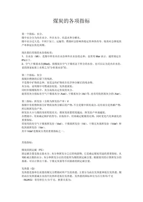 煤炭的各项指标