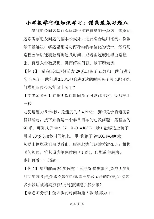 小学数学行程知识学习：猎狗追兔习题八
