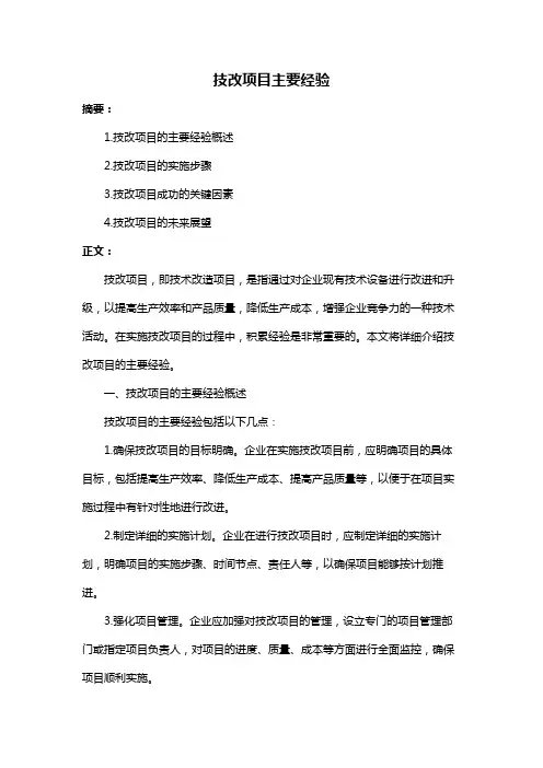 技改项目主要经验