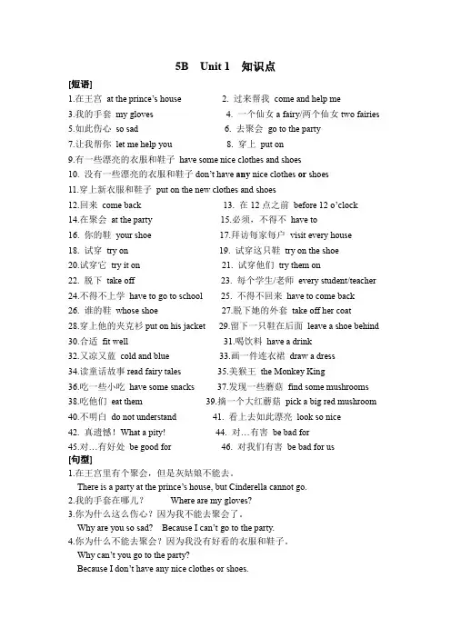 译林版小学英语五年级下册(5B)各单元知识点汇总(完整版)
