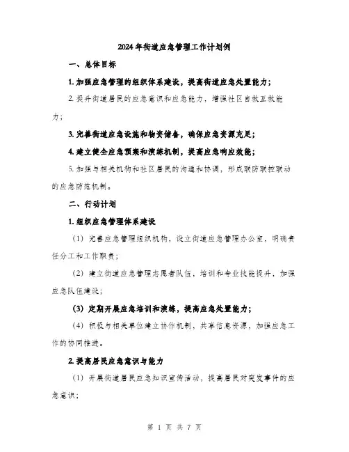 2024年街道应急管理工作计划例(二篇)