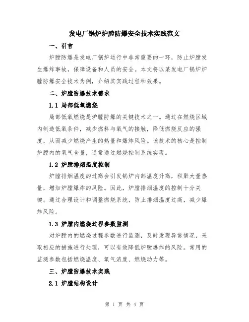 发电厂锅炉炉膛防爆安全技术实践范文