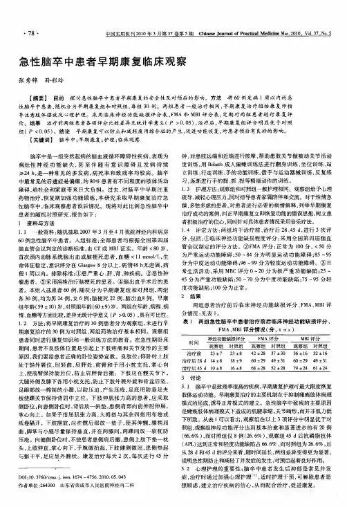 急性脑卒中患者早期康复临床观察