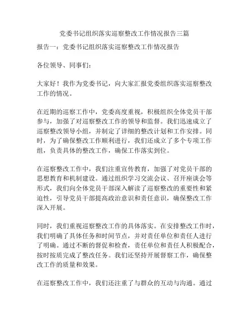 党委书记组织落实巡察整改工作情况报告三篇