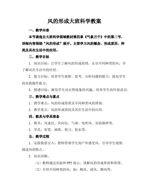 风的形成大班科学教案