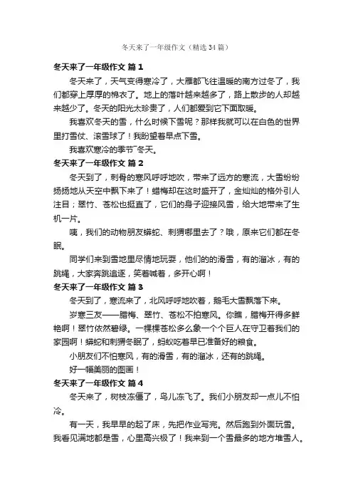 冬天来了一年级作文（精选34篇）