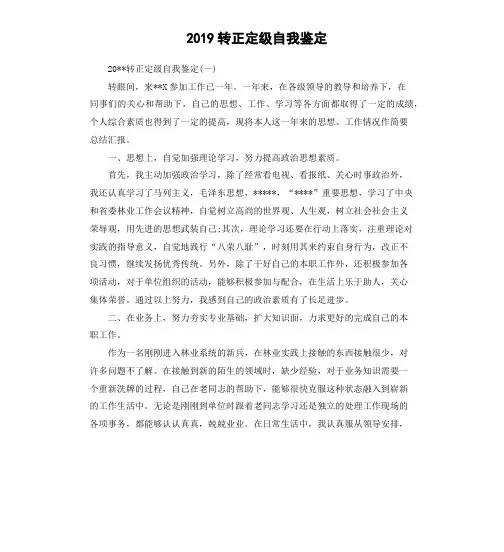 2019转正定级自我鉴定
