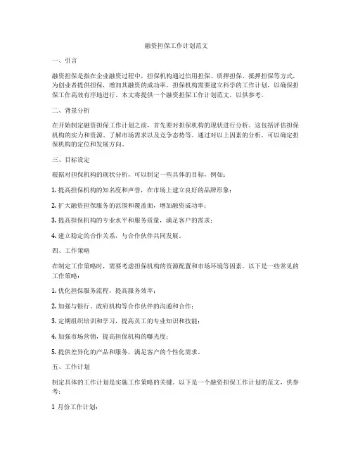 融资担保工作计划范文