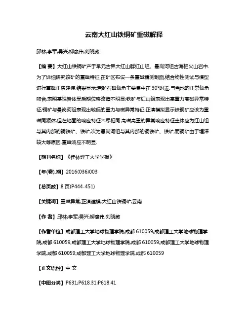 云南大红山铁铜矿重磁解释
