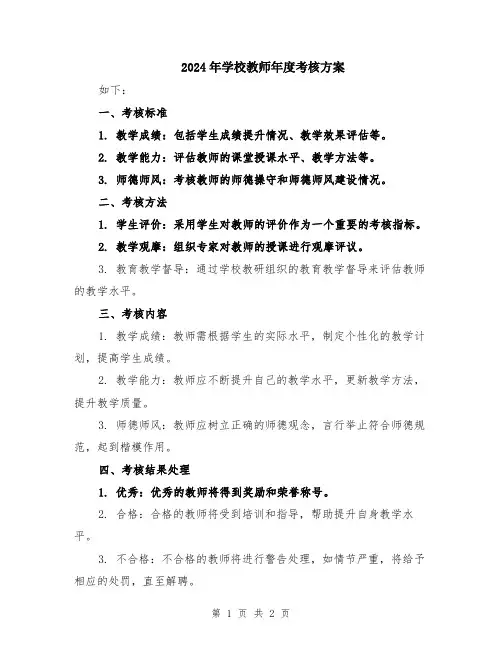 2024年学校教师年度考核方案