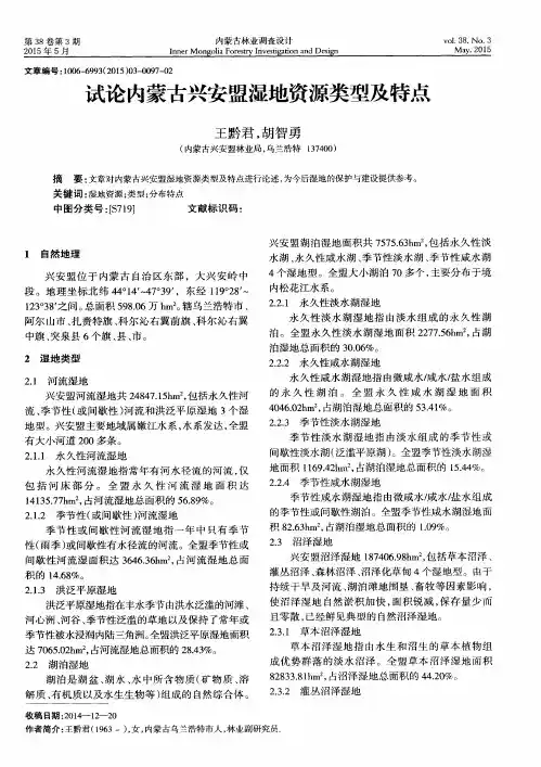 试论内蒙古兴安盟湿地资源类型及特点