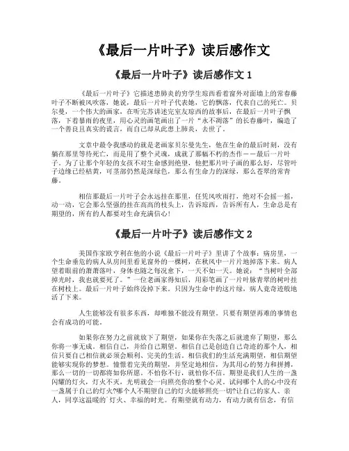 《最后一片叶子》读后感作文