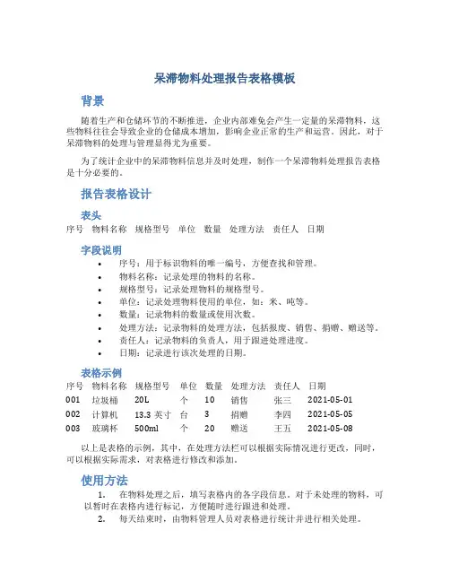 呆滞物料处理报告表格模板